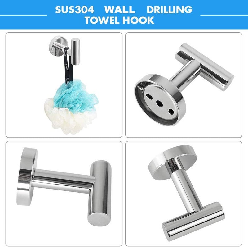 TocTen 5 PCS Bathroom Hardware Set SUS304 Stainless Steel-Towel Rack Set Include Lengthen Hand Towel Bar+Toilet Paper Holder+3 Robe Towel Hooks Bathroom Accessories Towel Bar Set(Polished Chrome,16IN) - Image 4